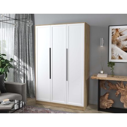 Шкаф распашной Тренд КТ-Ш3 (Дуб золотой ЛДСП/ Белый ЛМДФ) Ш1360 В2128 Г547 Шкаф распашной Тренд КТ-Ш3 (Дуб золотой ЛДСП/ Белый ЛМДФ) Ш1360 В2128 Г547